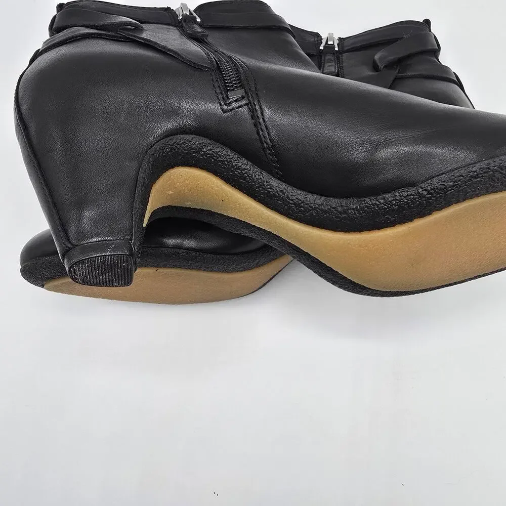 Sam‎ Edelman Maddox Mid Heel black leather strappy booties almond toe zip 9.5